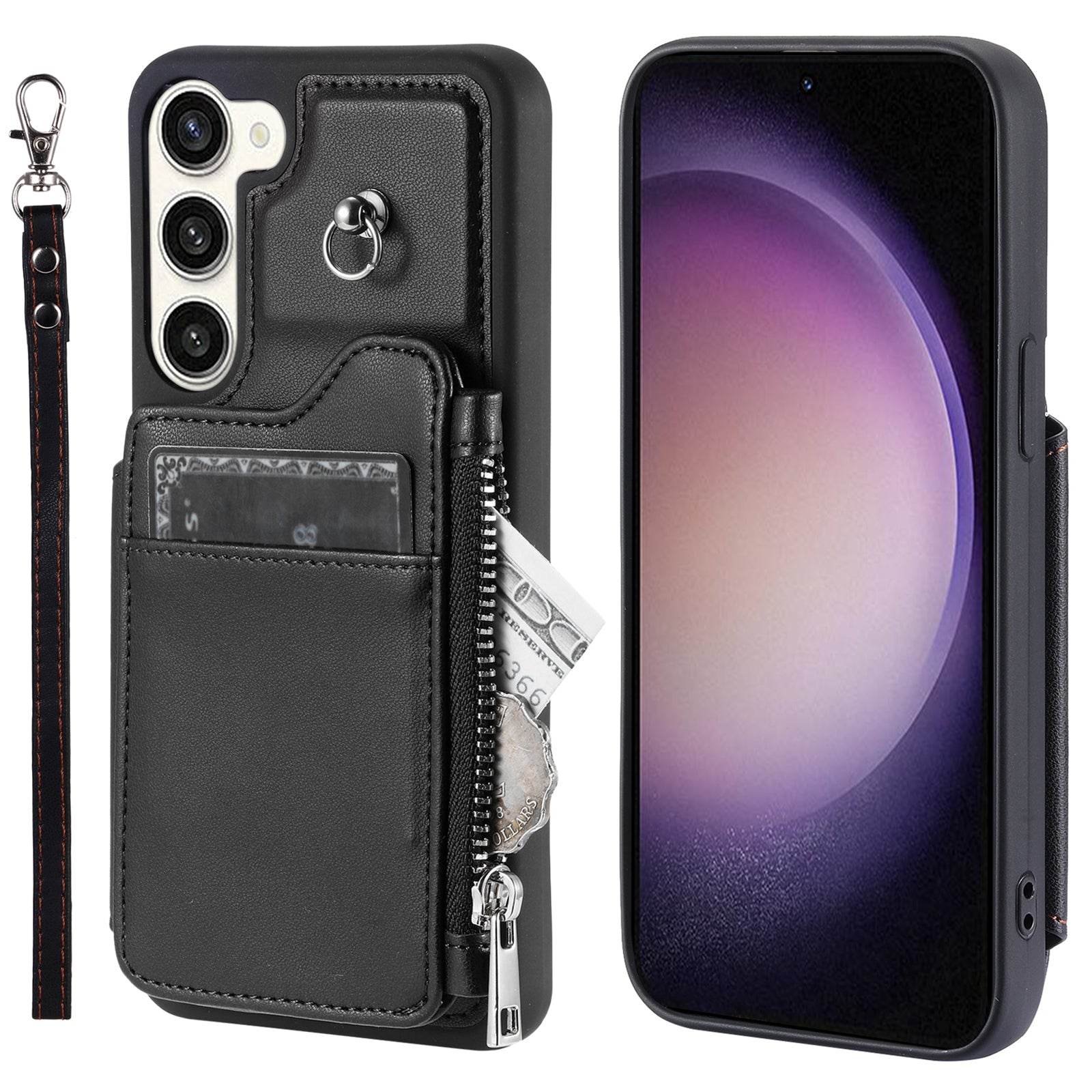 009 For Samsung Galaxy S23 PU Leather Coated TPU Phone Case RFID Blocking Zipper Wallet Kickstand Cover with Wrist Strap 009 For Samsung Galaxy S23 PU Leather Coated TPU Phone Case RFID Blocking Zipper Wallet Kickstand Cover with Wrist Strap
